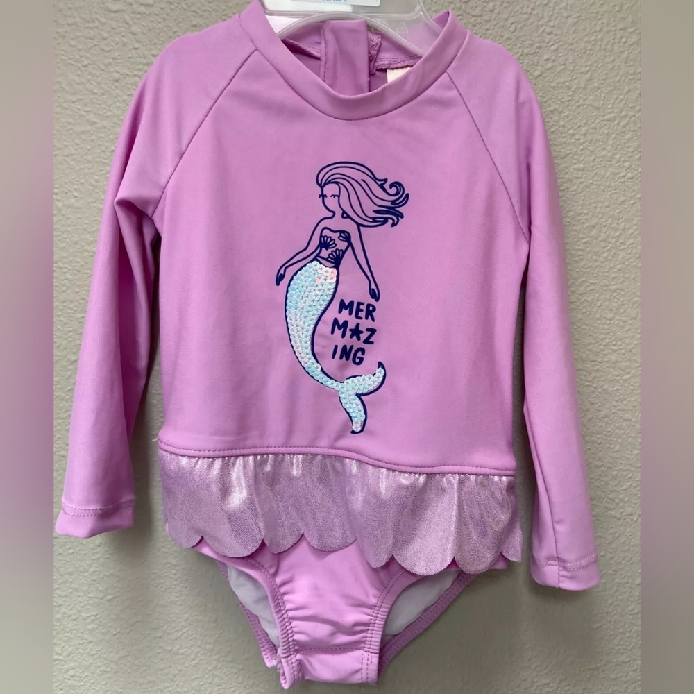 Mermaid 18 months baby girl swimsuit one piece long sleeve